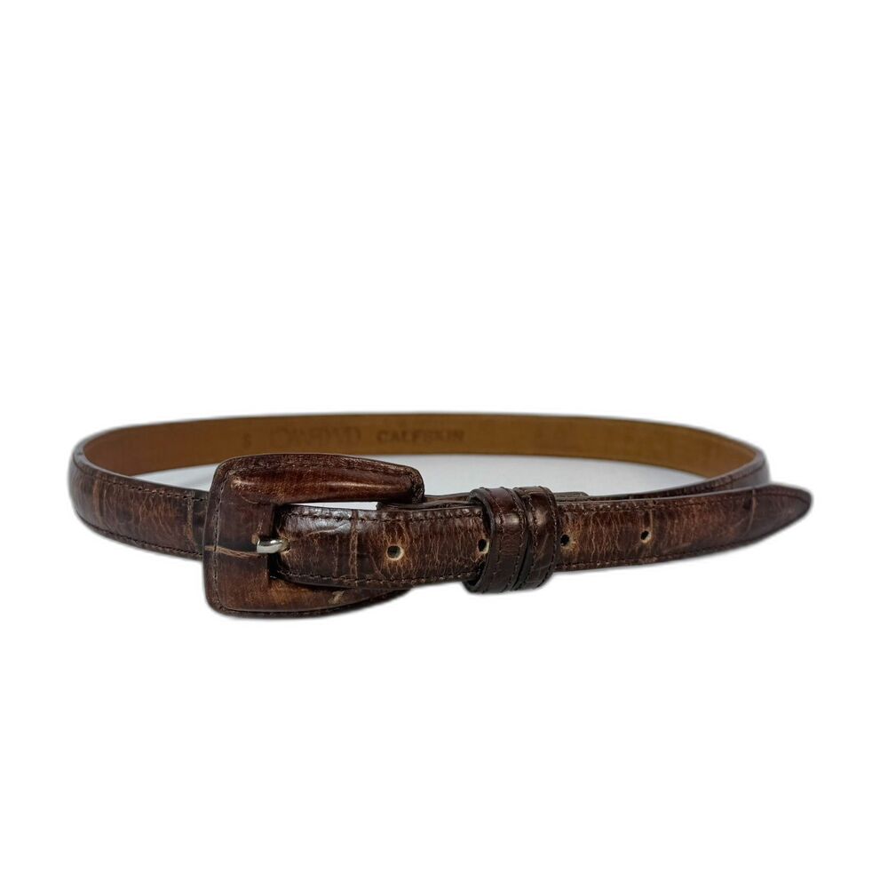 Vtg Joan & David Calfskin Belt Brown Small Cognac Leather Embossed Pattern EUC